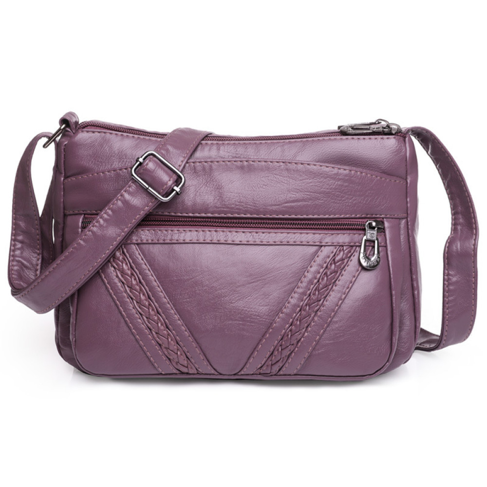 Braid Details Soft Leather Crossbody Bag