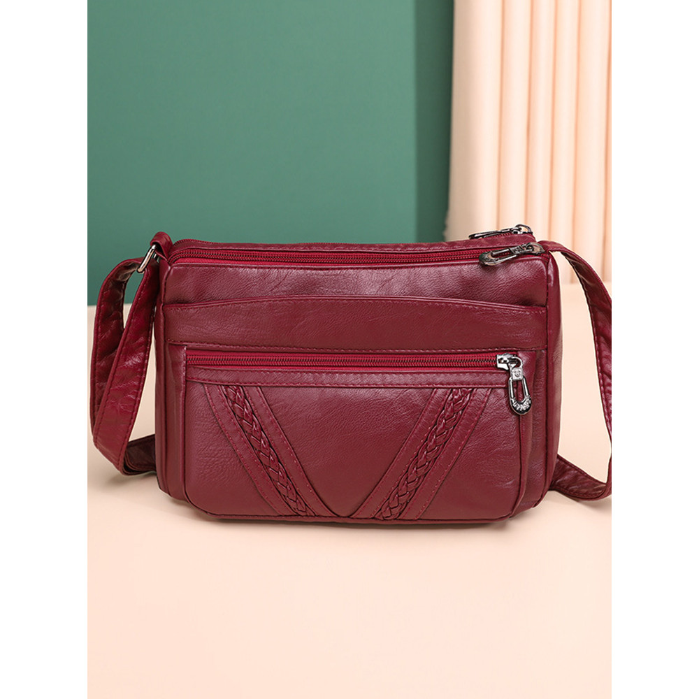 Braid Details Soft Leather Crossbody Bag