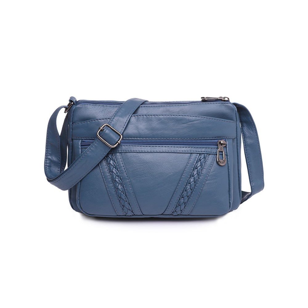 Braid Details Soft Leather Crossbody Bag