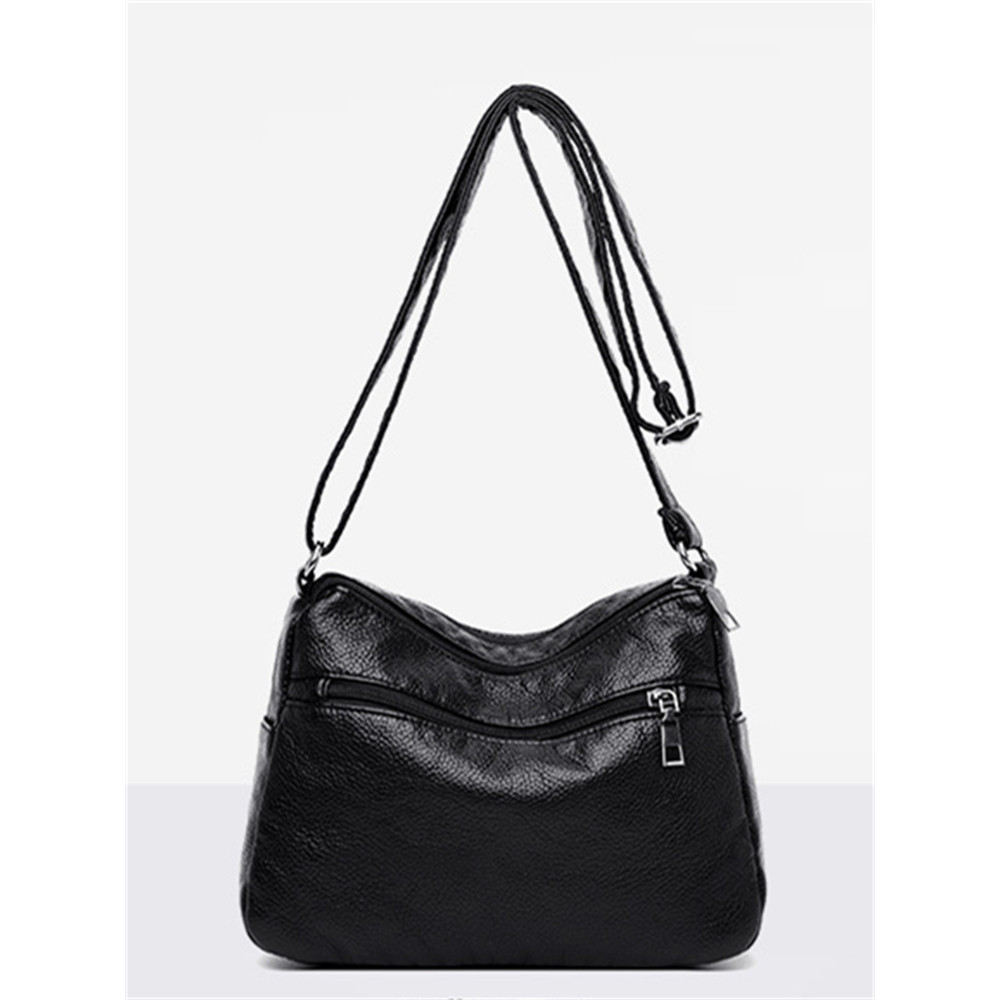 Braid Details Soft Leather Utility Crossbody Bag