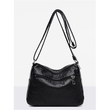 Braid Details Soft Leather Utility Crossbody Bag