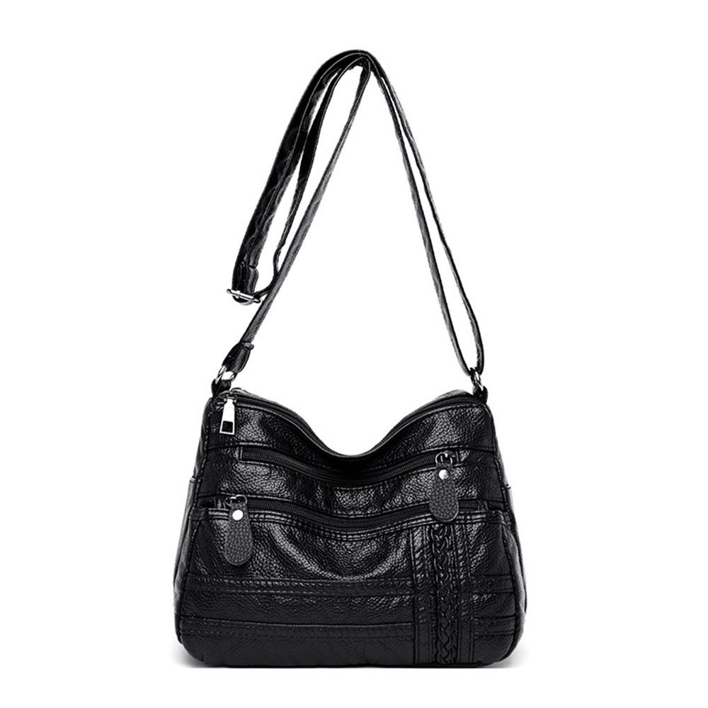 Braid Details Soft Leather Utility Crossbody Bag