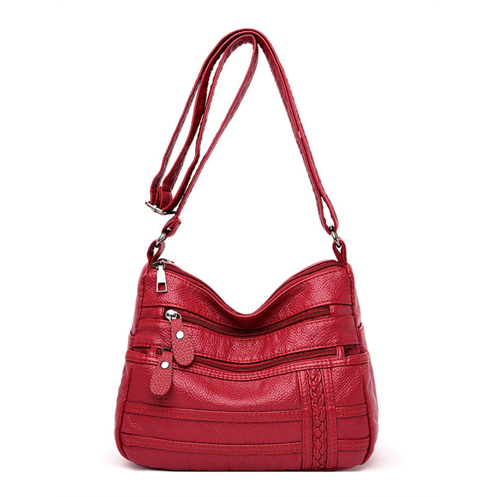 Braid Details Soft Leather Utility Crossbody Bag