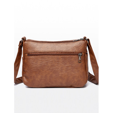 Braid & Zipper Details Washed Leather Bag
