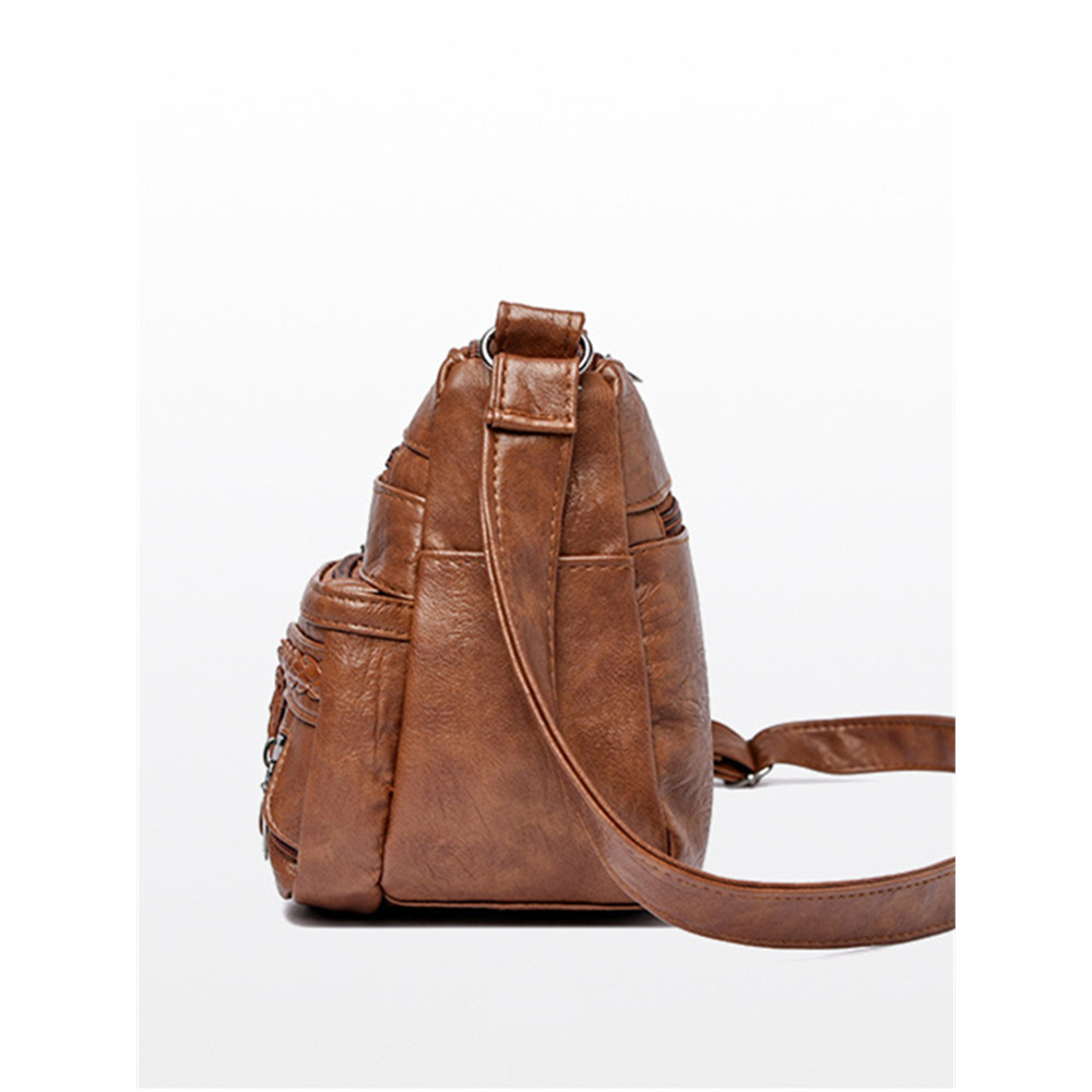 Braid & Zipper Details Washed Leather Bag