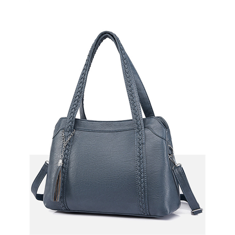 Braided Strap Tassel Pendant Soft Leather Bag