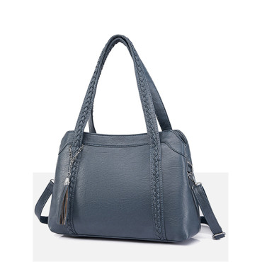 Braided Strap Tassel Pendant Soft Leather Bag