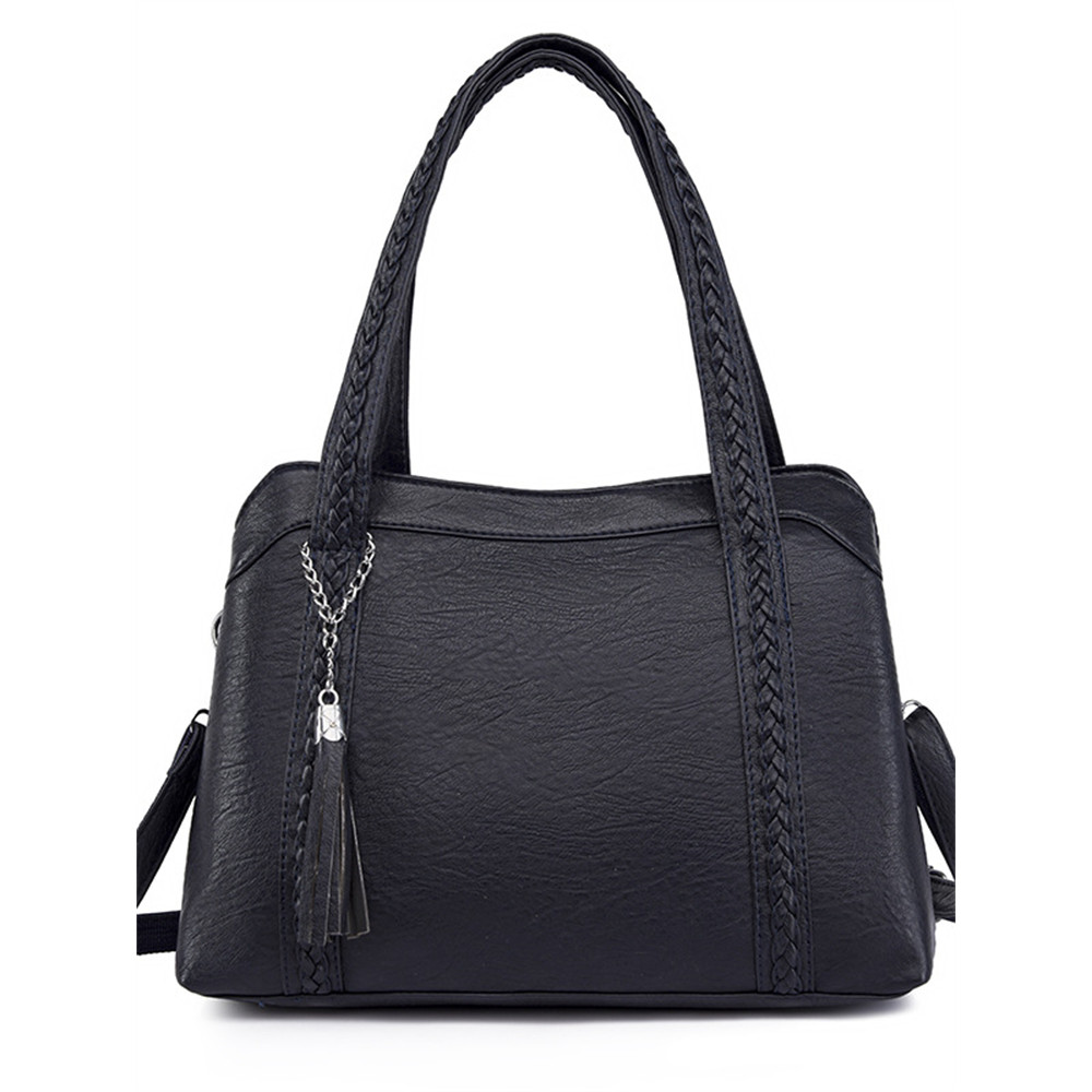 Braided Strap Tassel Pendant Soft Leather Bag