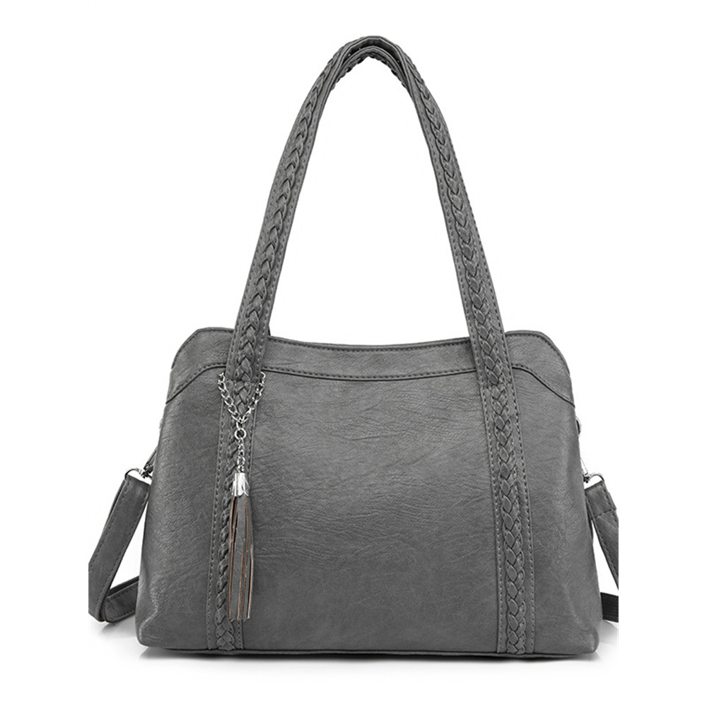 Braided Strap Tassel Pendant Soft Leather Bag