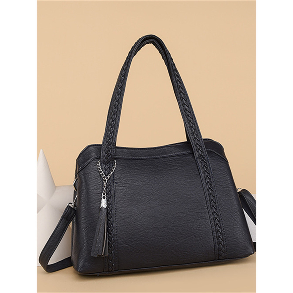 Braided Strap Tassel Pendant Soft Leather Bag