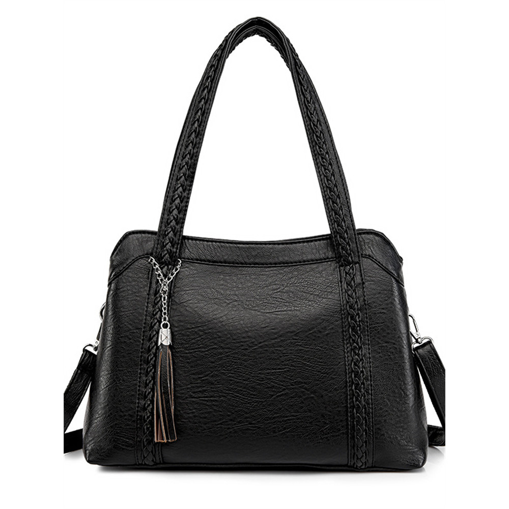 Braided Strap Tassel Pendant Soft Leather Bag