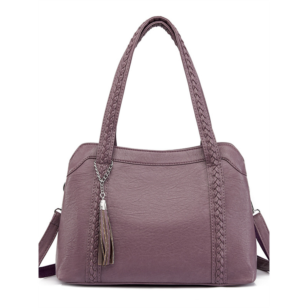 Braided Strap Tassel Pendant Soft Leather Bag