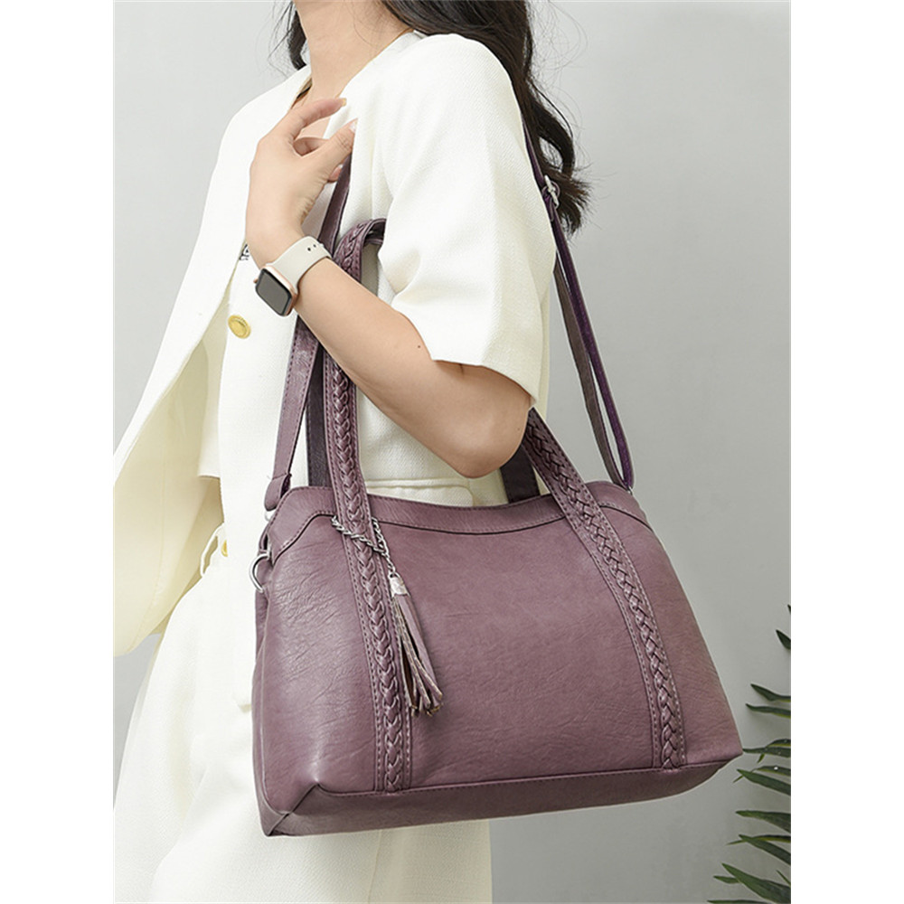 Braided Strap Tassel Pendant Soft Leather Bag