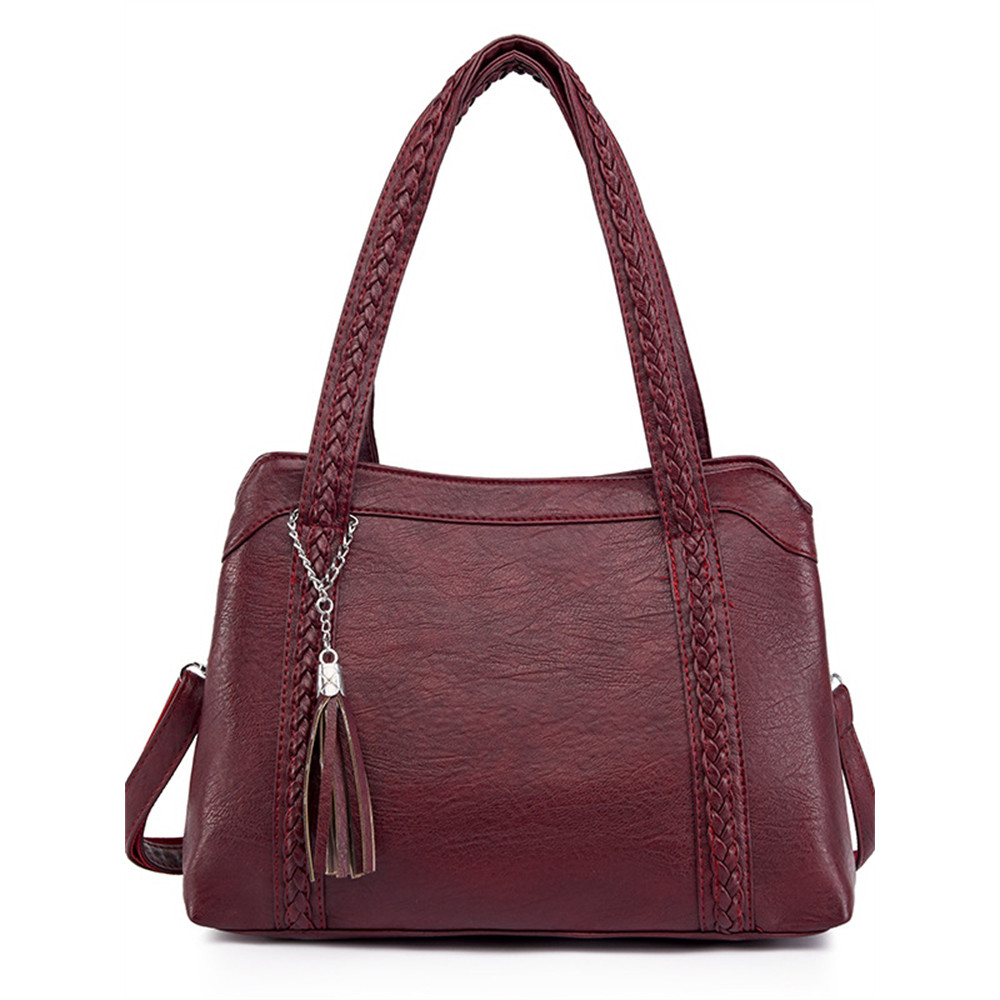 Braided Strap Tassel Pendant Soft Leather Bag