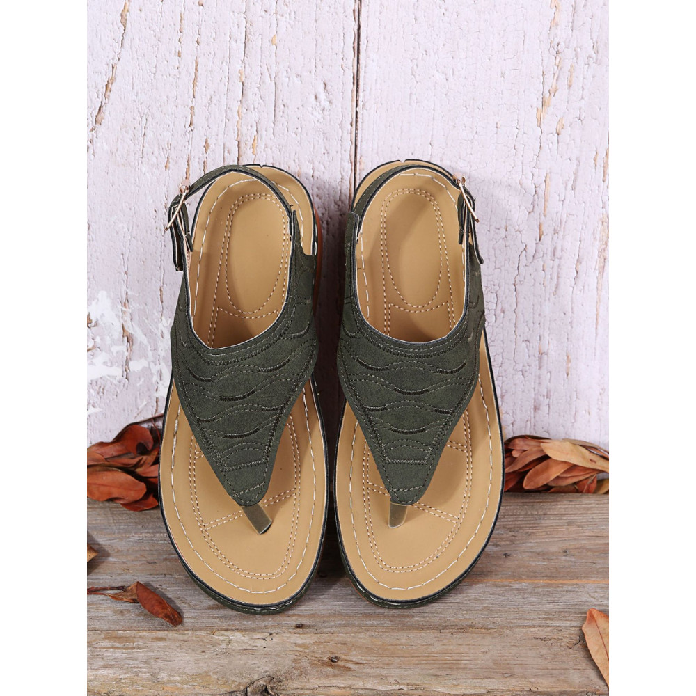 Buckle Solid Round Toe Flip-Flop Sandals