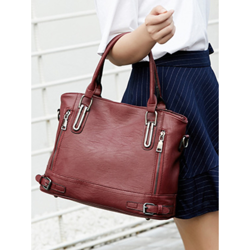 Buckles Decorated Multi Zipper Utility Bag