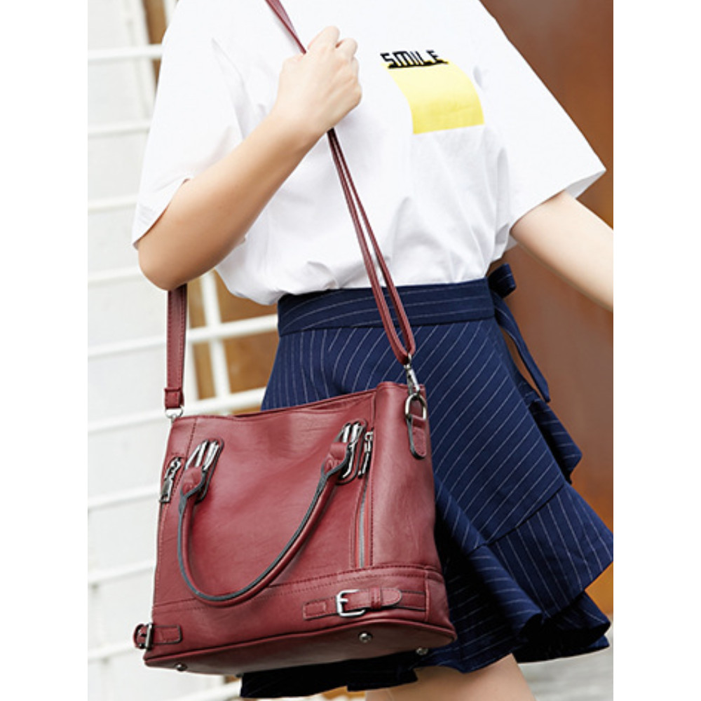 Buckles Decorated Multi Zipper Utility Bag