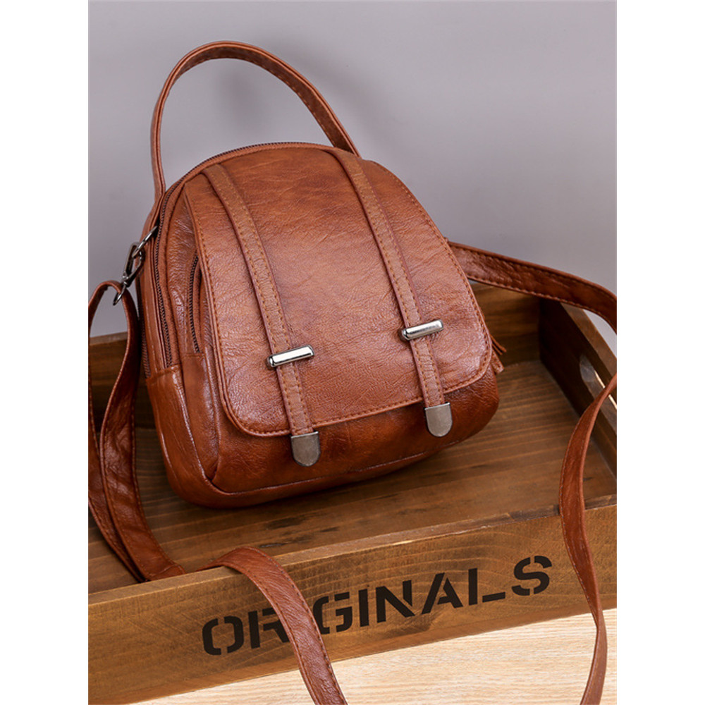 Buckles Flap Washed Leather Utility Mini Bag
