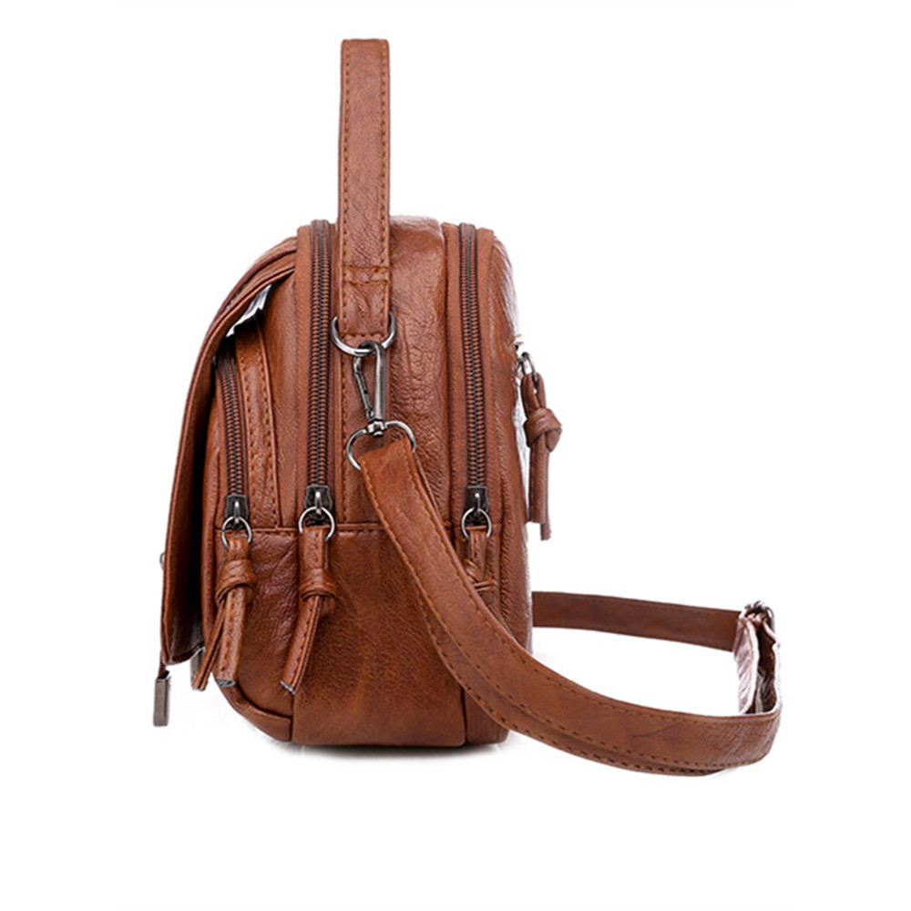 Buckles Flap Washed Leather Utility Mini Bag