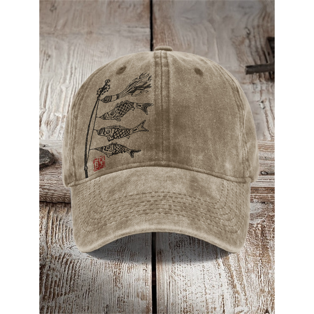 Carp Streamer Koinobori Japanese Lino Art Washed Cap