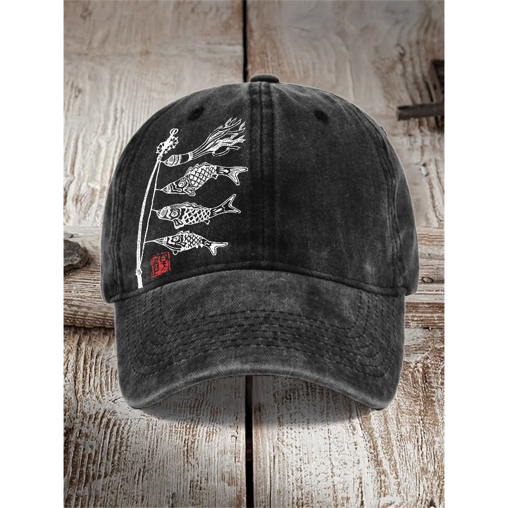 Carp Streamer Koinobori Japanese Lino Art Washed Cap