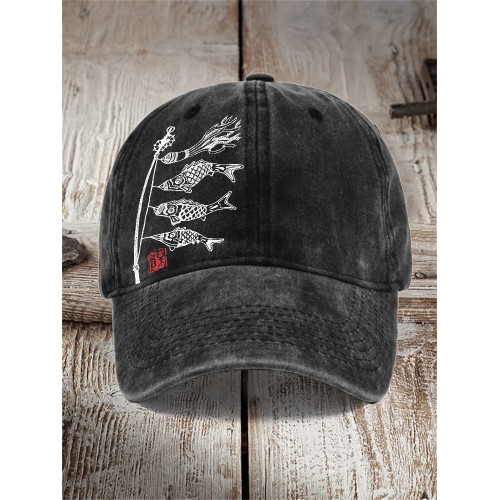 Carp Streamer Koinobori Japanese Lino Art Washed Cap