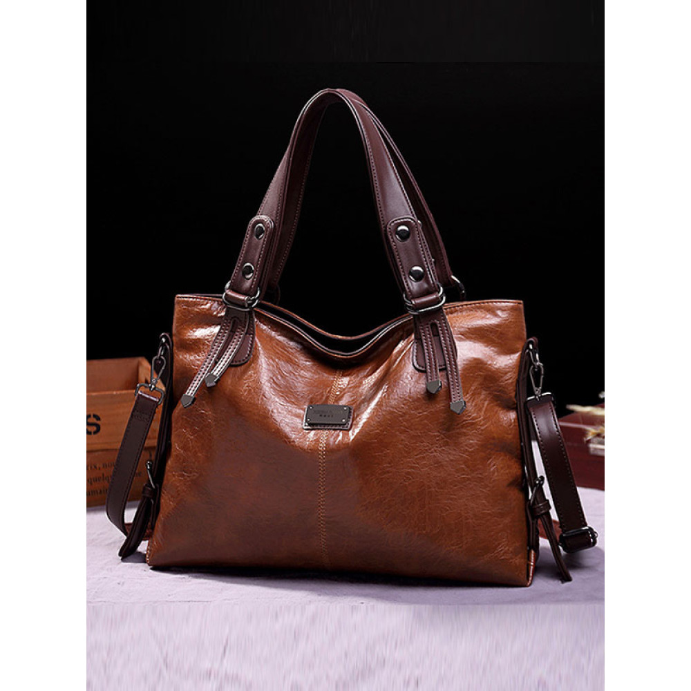 Casual Soft Leather Shoulder Crossbody Large Capacity Tote Bag