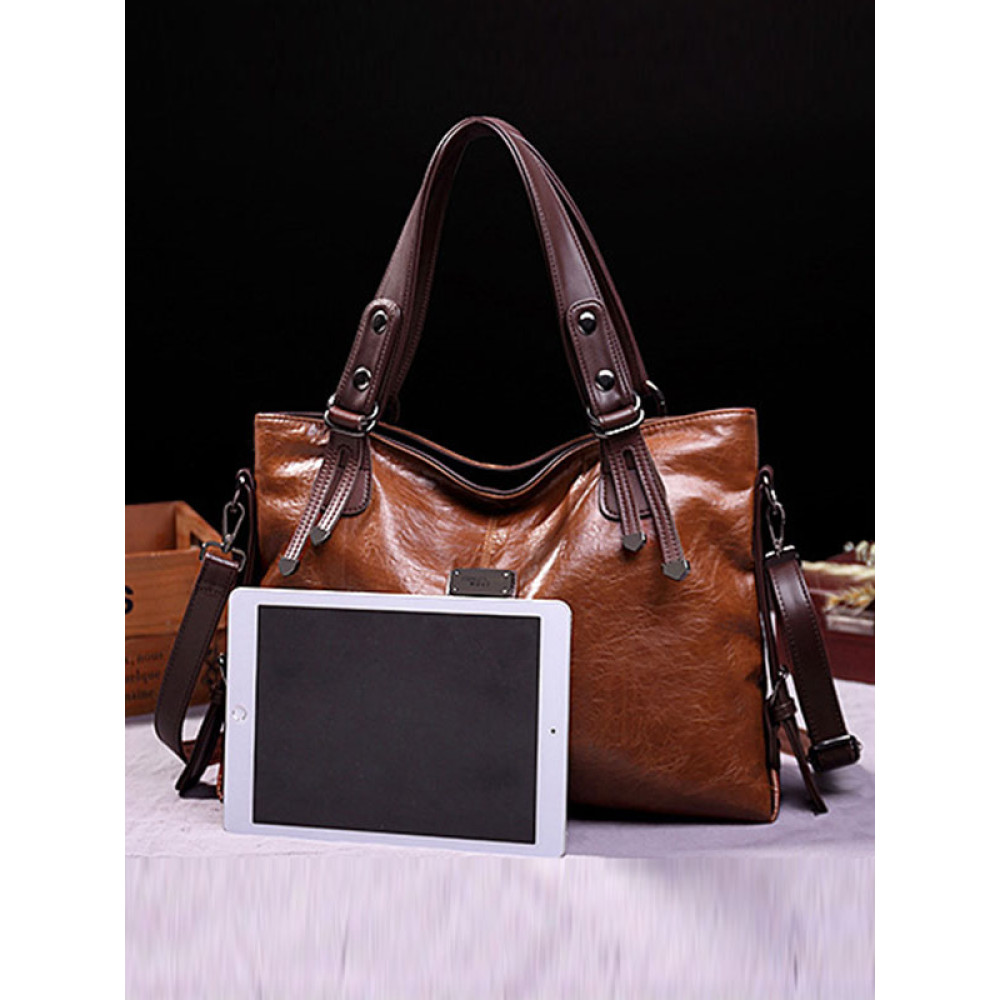 Casual Soft Leather Shoulder Crossbody Large Capacity Tote Bag