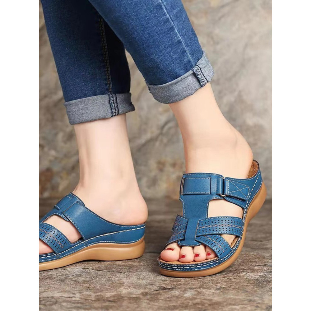 Casual Vintage Cutout Stitch Cross Platform Sandals
