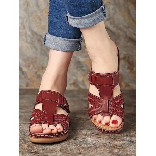 Casual Vintage Cutout Stitch Cross Platform Sandals
