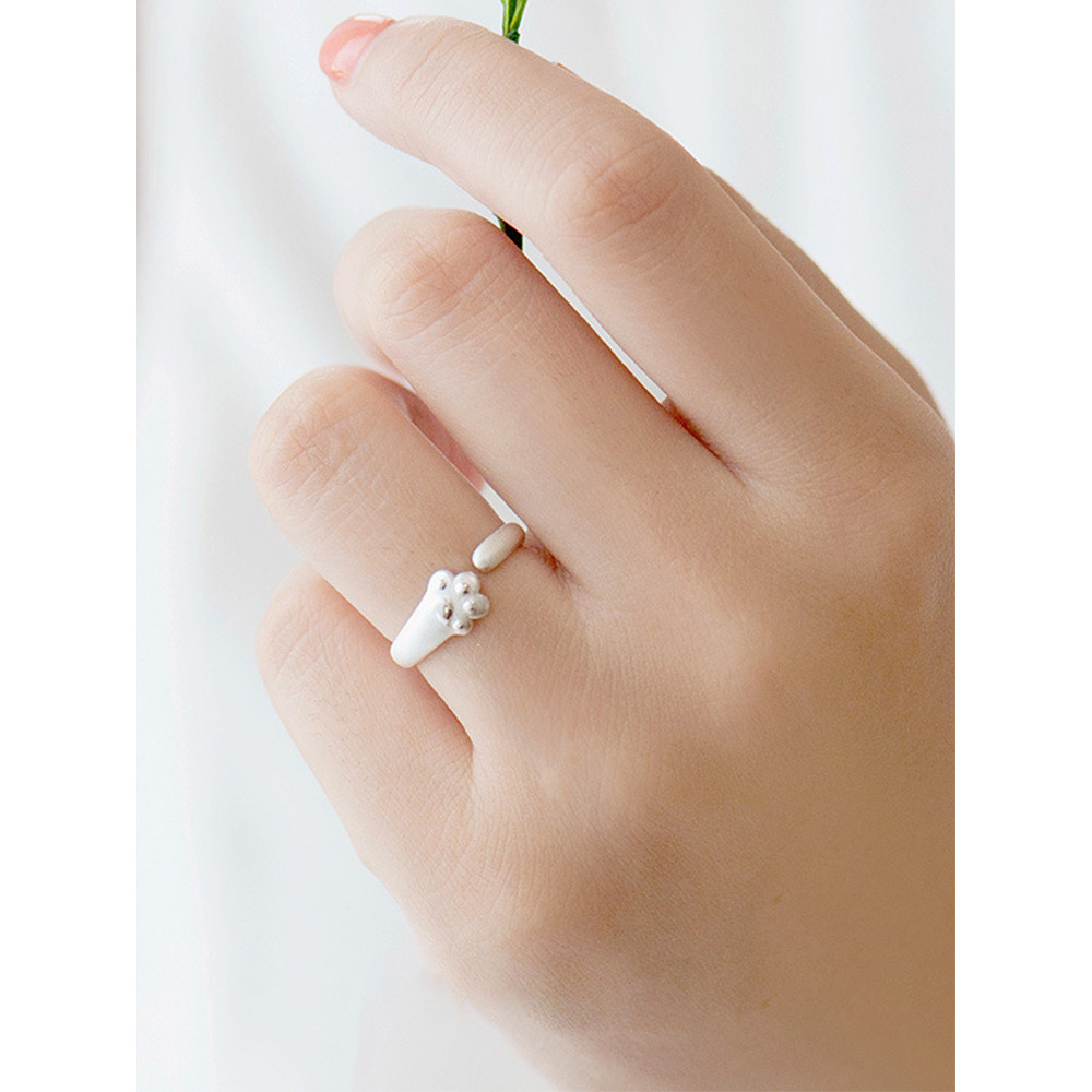 Cat Lovely Paw Silver Adjustable Ring