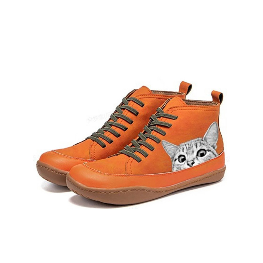 Cat Peeking Patchwork Casual Ankle Boots