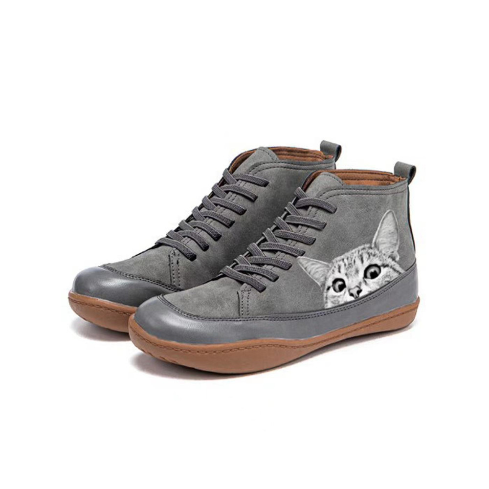 Cat Peeking Patchwork Casual Ankle Boots