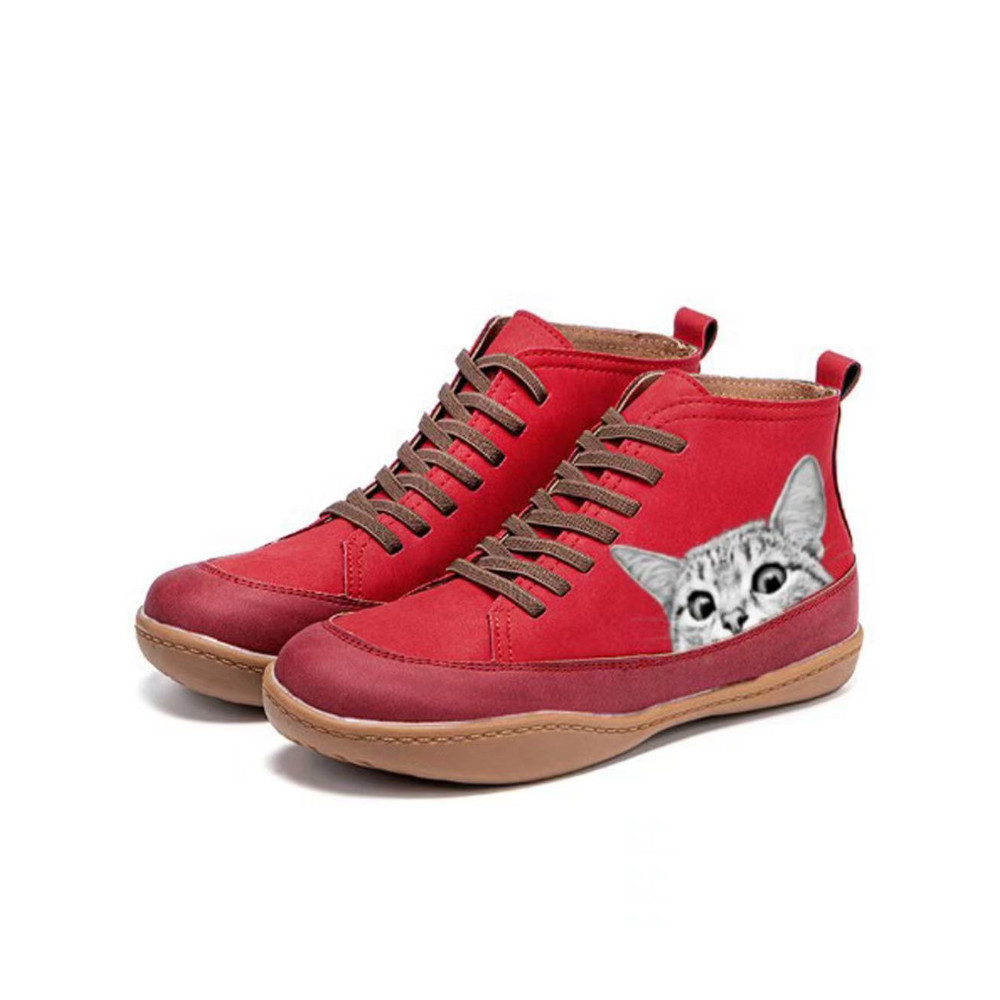 Cat Peeking Patchwork Casual Ankle Boots