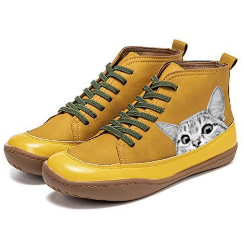 Cat Peeking Patchwork Casual Ankle Boots