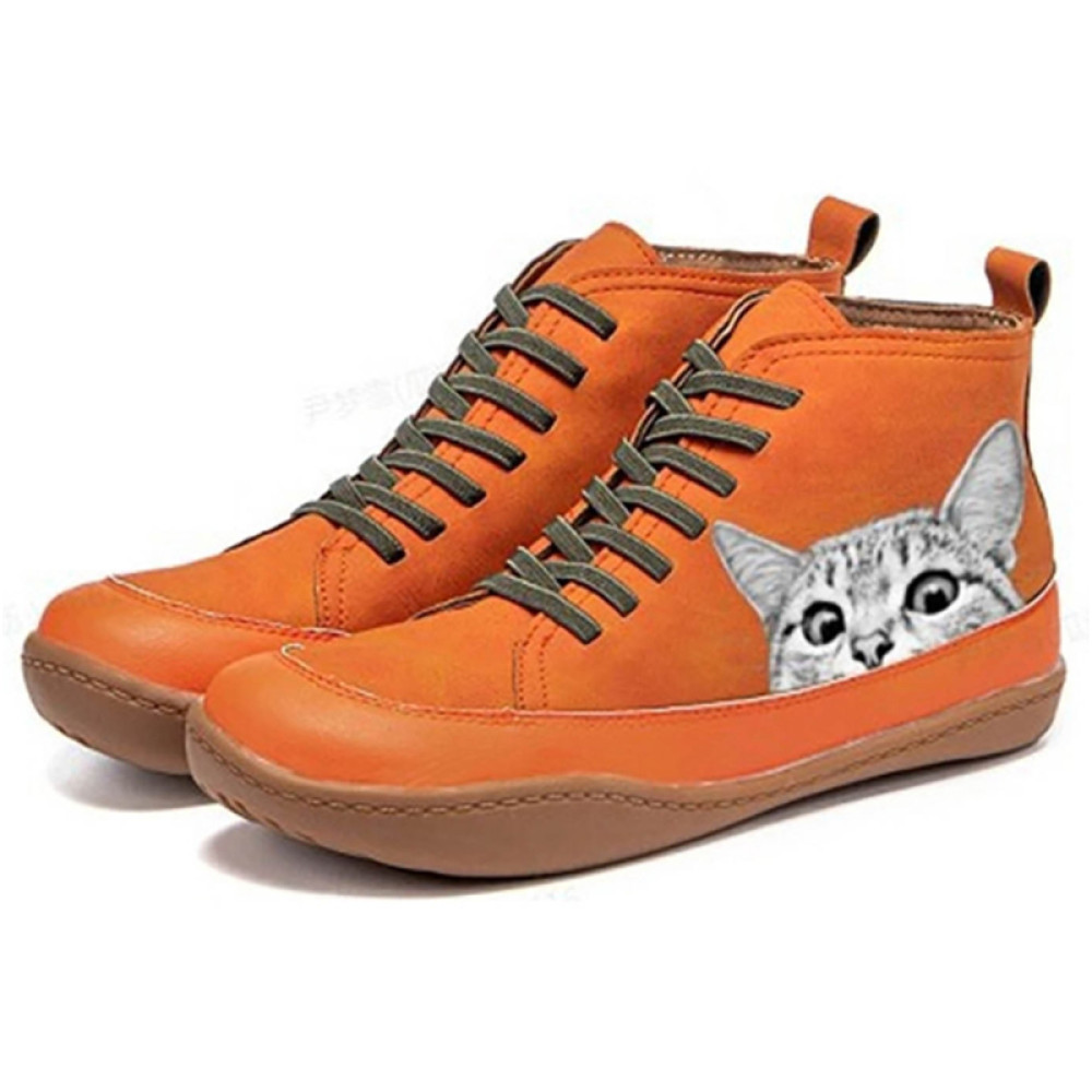 Cat Peeking Patchwork Casual Ankle Boots