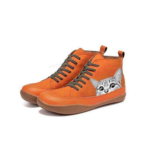 Cat Peeking Patchwork Casual Ankle Boots