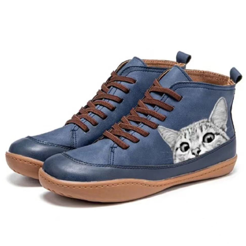 Cat Peeking Patchwork Casual Ankle Boots