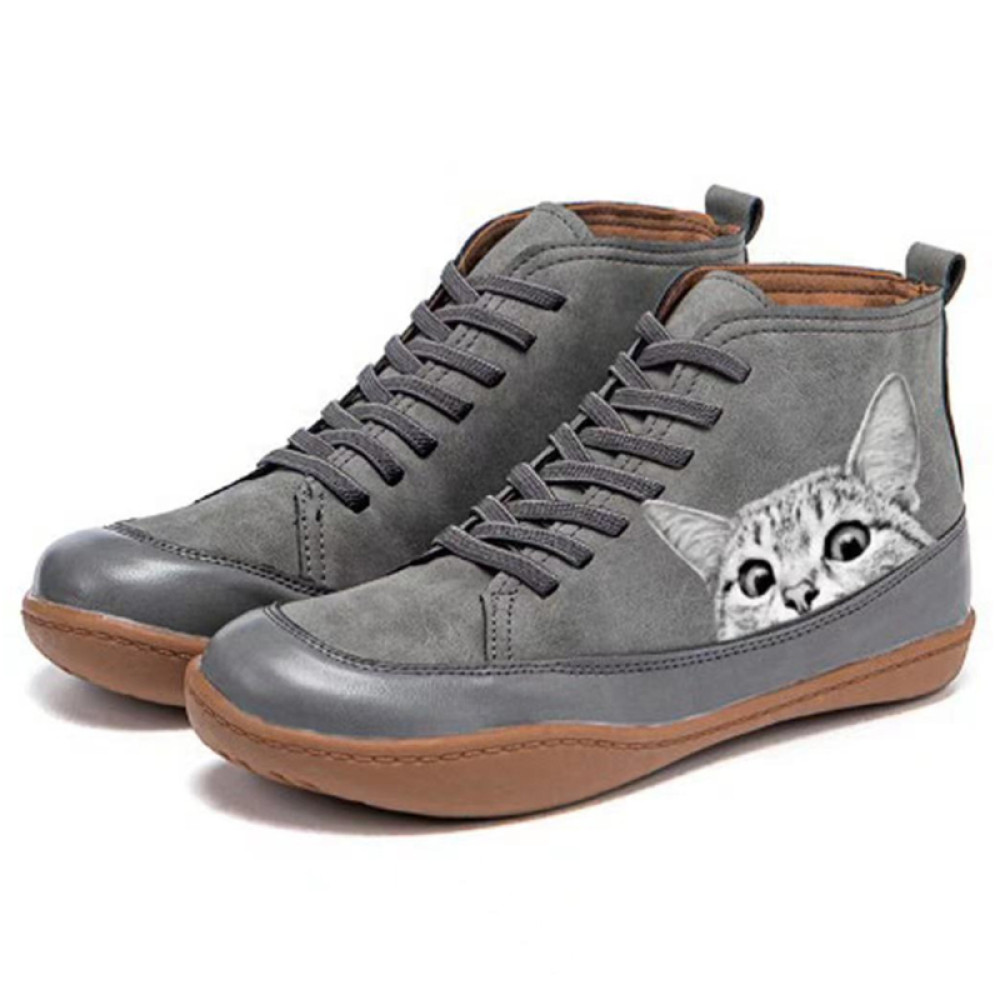 Cat Peeking Patchwork Casual Ankle Boots