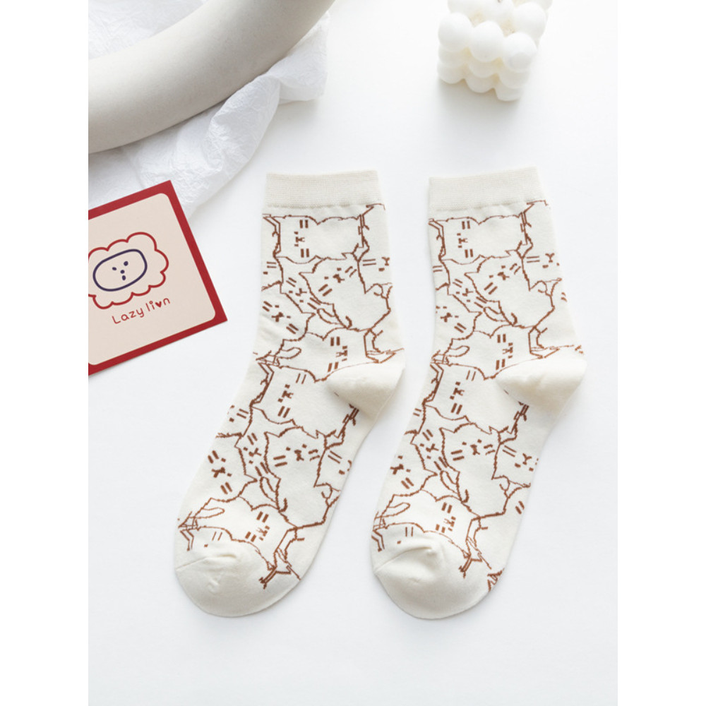 Cat Printed Mid-Tube Socks