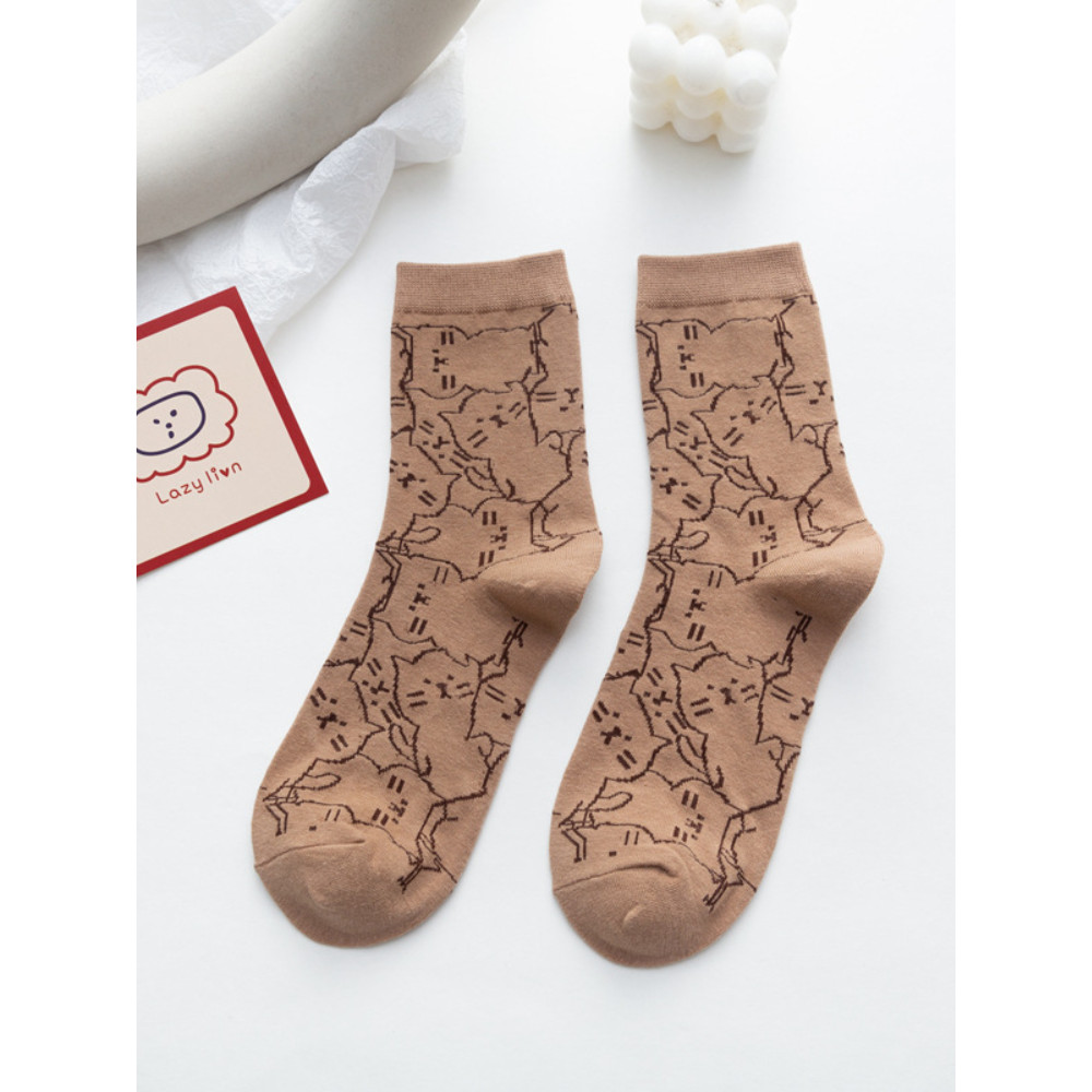 Cat Printed Mid-Tube Socks