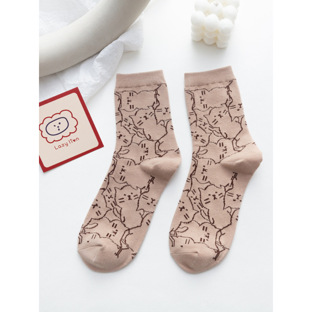 Cat Printed Mid-Tube Socks