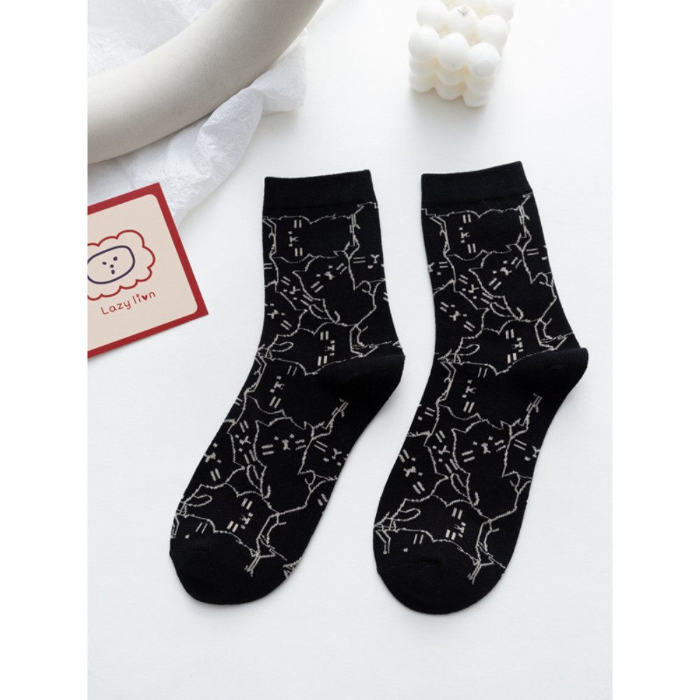 Cat Printed Mid-Tube Socks