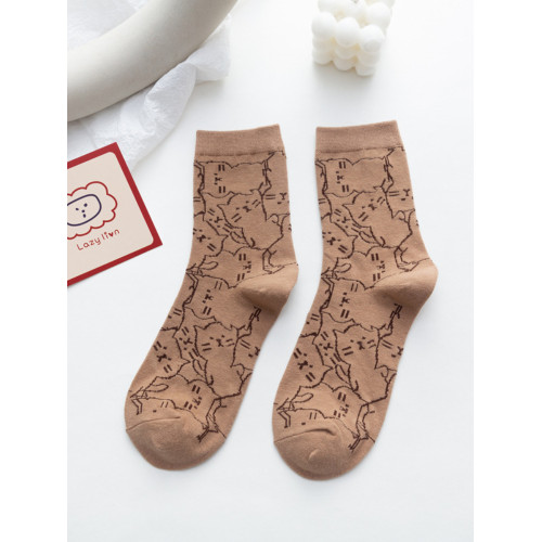 Cat Printed Mid-Tube Socks