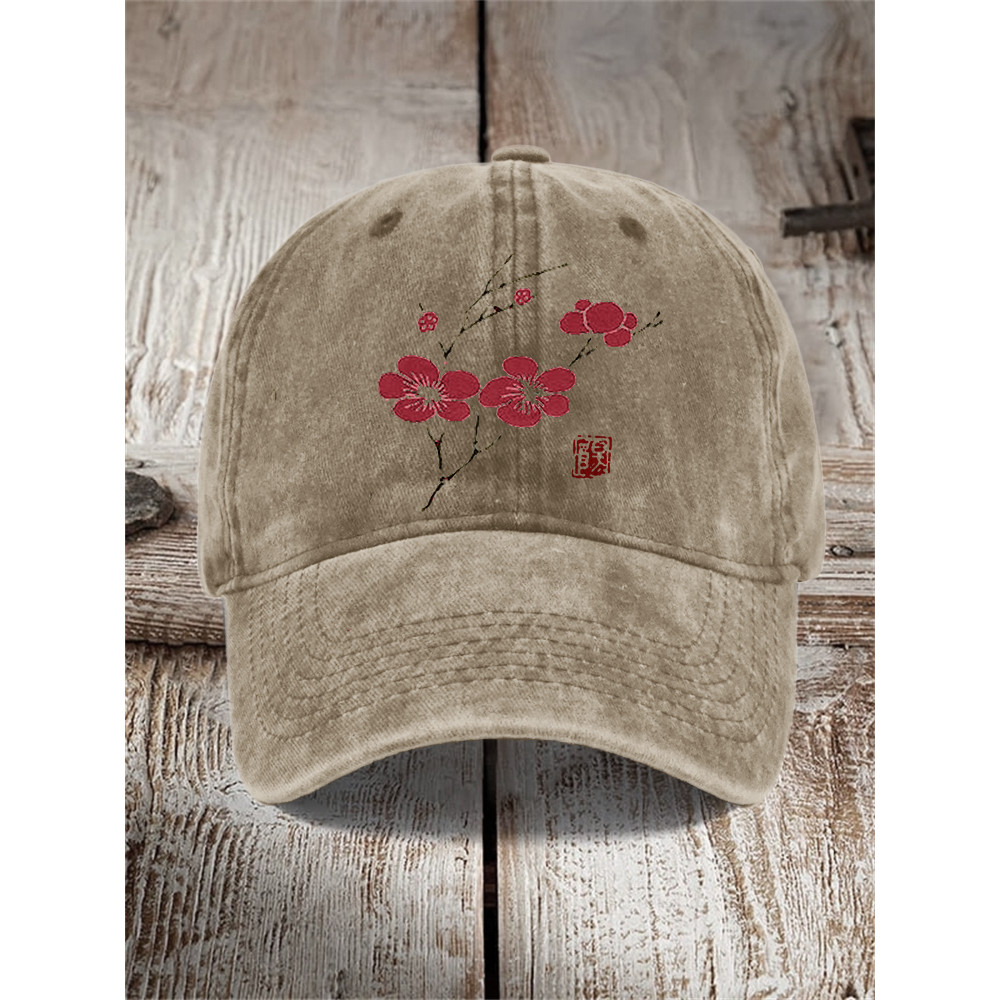 Cherry Blossom Japanese Lino Art Washed Cap