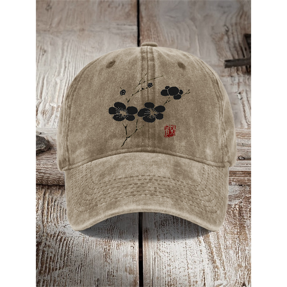 Cherry Blossom Japanese Lino Art Washed Cap