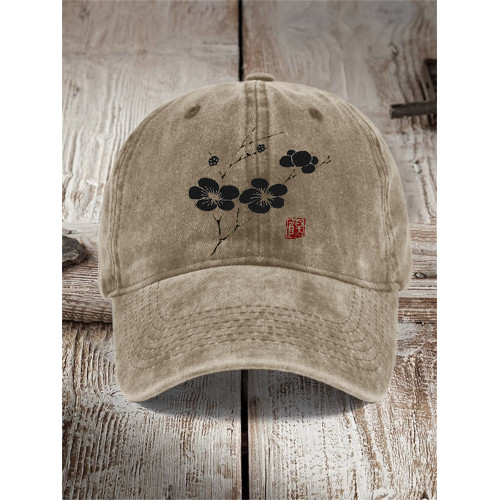 Cherry Blossom Japanese Lino Art Washed Cap
