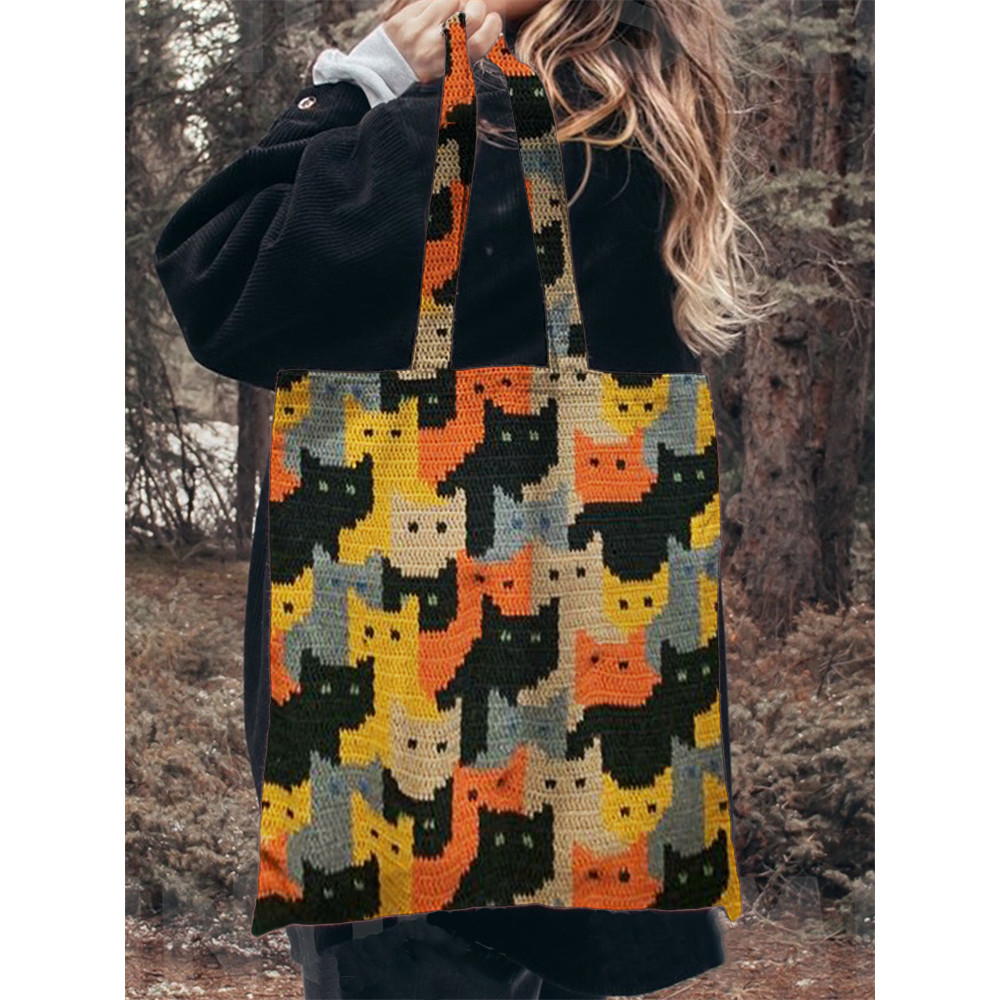 Colorful Cats Knit Art Utility Tote Bag