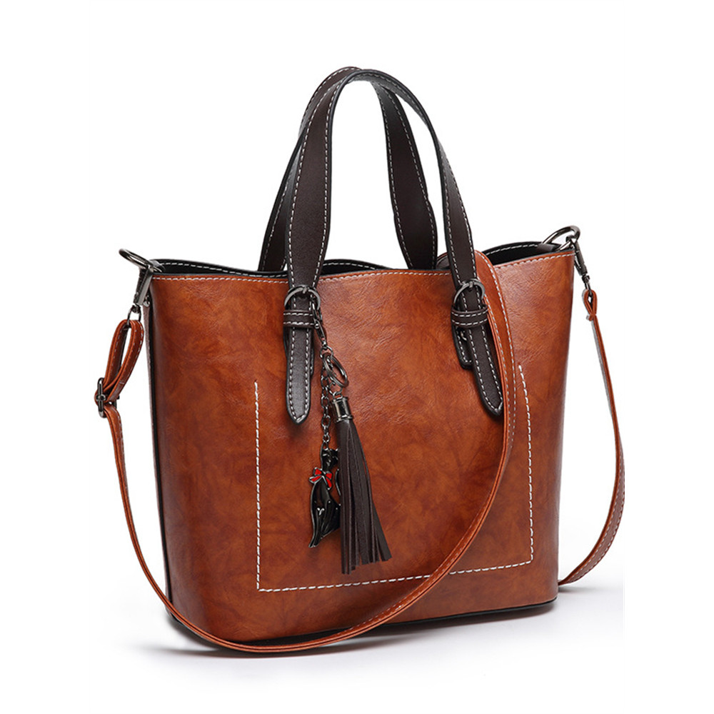 Contrast Color Cat Tassel Pendant Utility Tote Bag