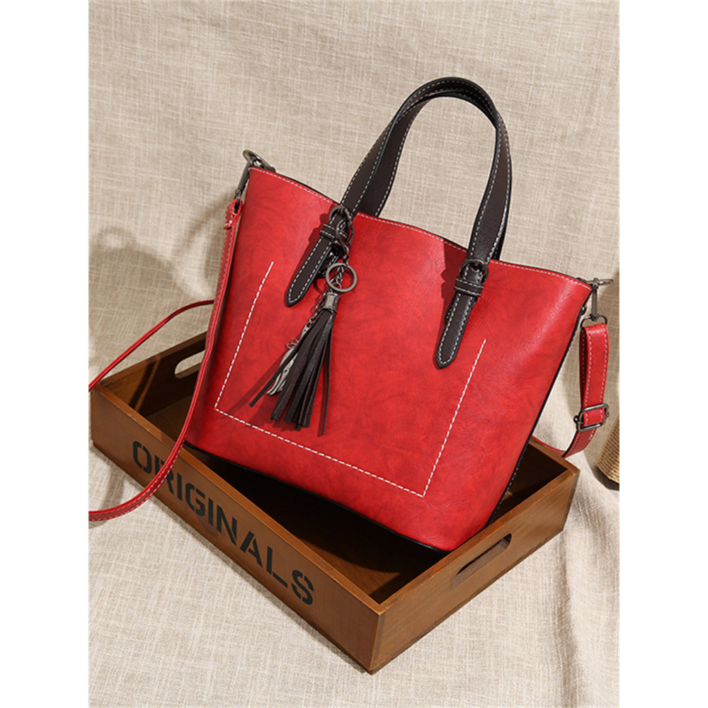 Contrast Color Cat Tassel Pendant Utility Tote Bag